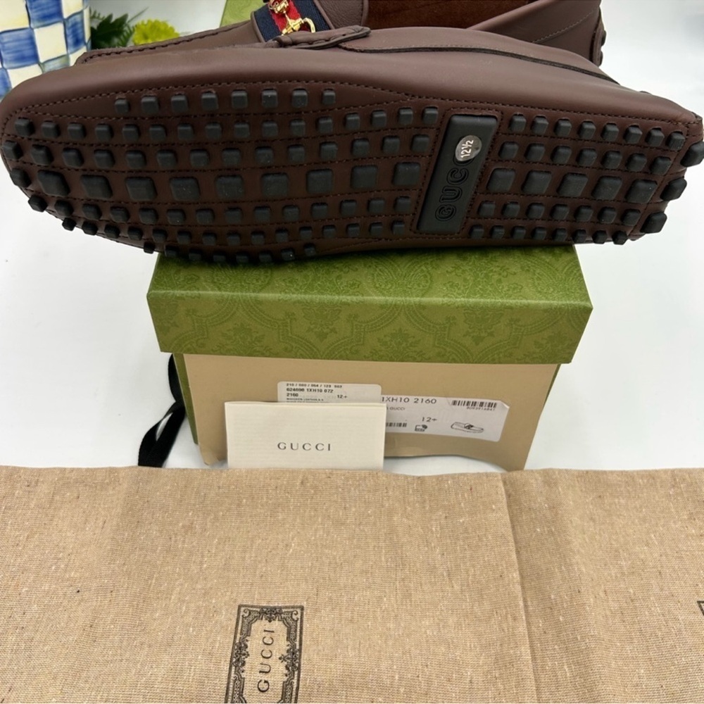 Men’s Gucci Ayrton web striped leather loafers size 12.5 fits 13 US made Italy - Picture 7 of 11